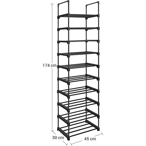 SONGMICS 10-Tier Metal Shoe Rack Customizable Design Black