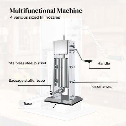 5L Manual Vertical Sausage Filler - Stainless Stuffer Meat Press Machine