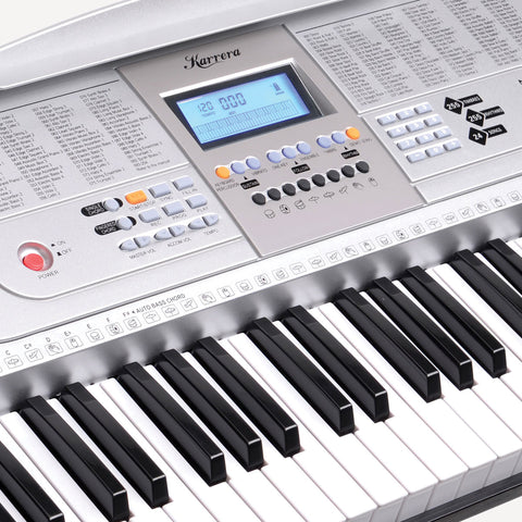 Karrera 61 Keys Electronic Keyboard Piano with Stand - Silver