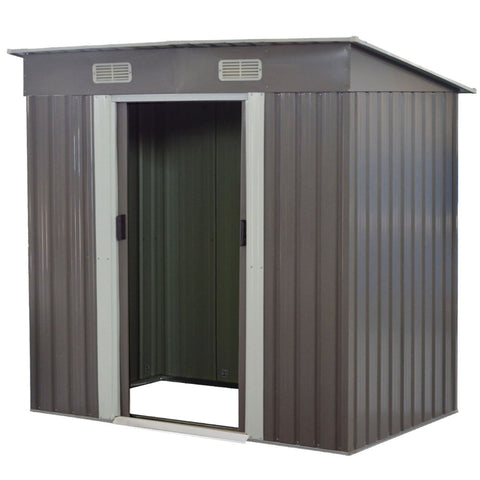 Wallaroo 4ft x 6ft Garden Shed with Base Flat Roof Outdoor Storage - Grey