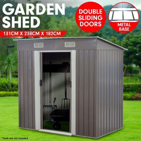 Wallaroo 4ft x 8ft Garden Shed with Base Flat Roof Outdoor Storage - Grey