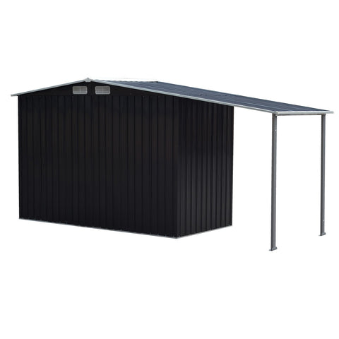 Wallaroo 4x8ft Zinc Steel Garden Shed with Open Storage - Black