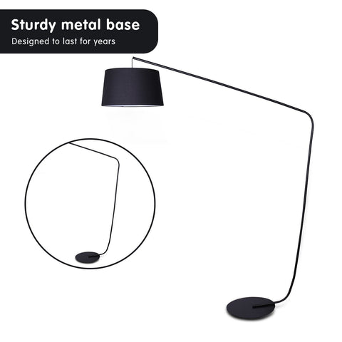 Sarantino Metal Arc Floor Lamp in Black Finish with Linen Taper Shade