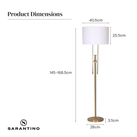 Sarantino Brushed Gold Height-Adjustable Metal Floor Lamp