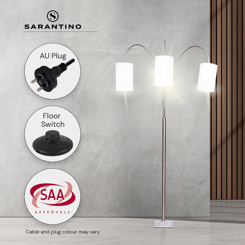 Sarantino 3-Light Metal Arc Floor Lamp - Nickel & Marble Finish