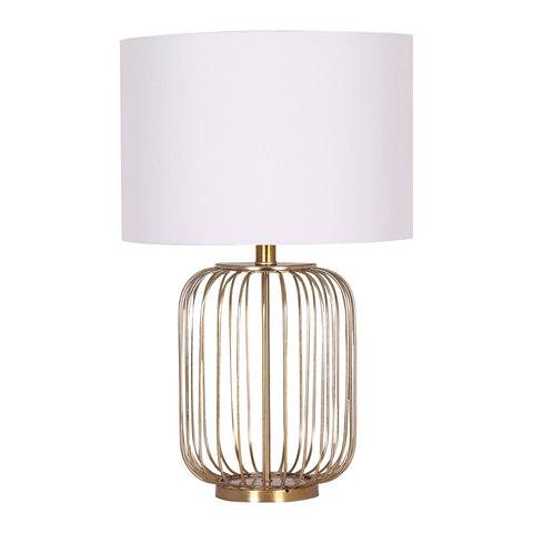 Sarantino Rose Gold Table Lamp with Linen Drum Shade