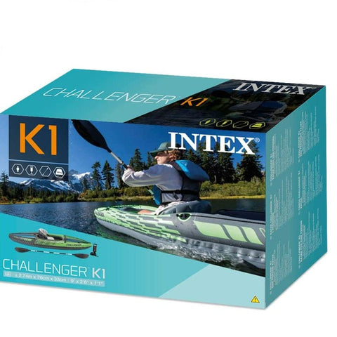 Intex Sports Challenger K1 Inflatable Kayak 1 Seat Floating Boat Oars River Lake 68305NP