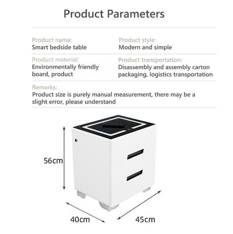 Smart Bedside Tables Side 3 Drawers Wireless Charging USB Right Hand Nightstand LED Light AU Black