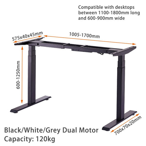 140cm Standing Desk Height Adjustable Sit Stand Motorised Grey Dual Motors Frame Maple Top