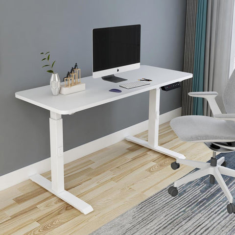 140cm Standing Desk Height Adjustable Sit Stand Motorised Grey Dual Motors Frame Maple Top