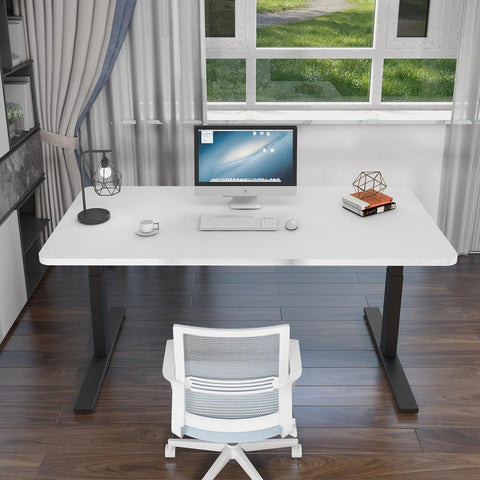 160cm Standing Desk Height Adjustable Sit Stand Motorised White Dual Motors Frame Maple Top