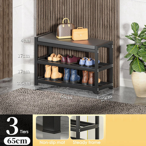 3 Tiers 95cm Width Sturdy Steel Multi-layer Shoe Rack with Bench Entryway Shoe Storage Organizer