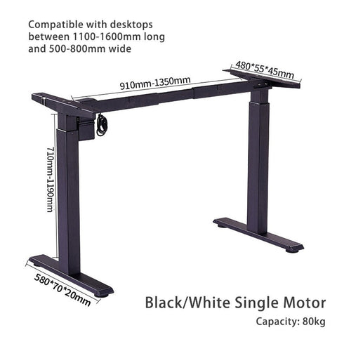 120cm Standing Desk Height Adjustable Sit Black Stand Motorised Black Single Motor Frame Black Top