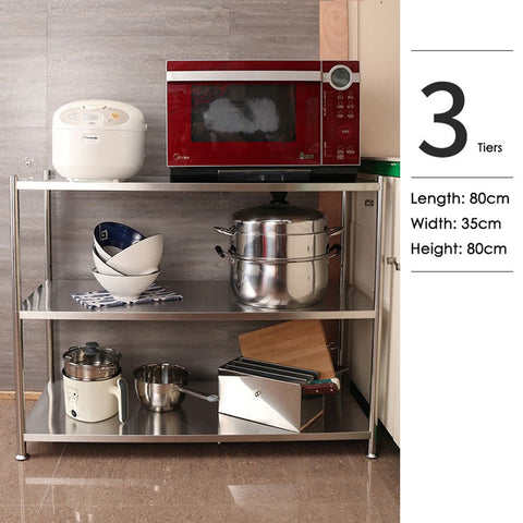 3 Tiers 80cm Height Stainless Steel Kitchen Microwave Oven Storage Rack Multilayer Organizer for Cookware