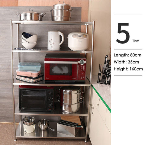 4 Tiers 120cm Height Stainless Steel Kitchen Microwave Oven Storage Rack Multilayer Organizer for Cookware