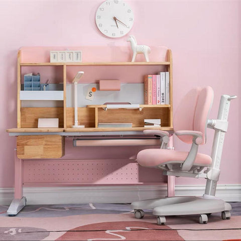 Solid Rubber Wood Height Adjustable Children Kids Ergonomic Pink Study Desk Only 120cm AU