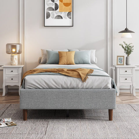 Bedframe with Wooden Slats (Light Grey) - Single