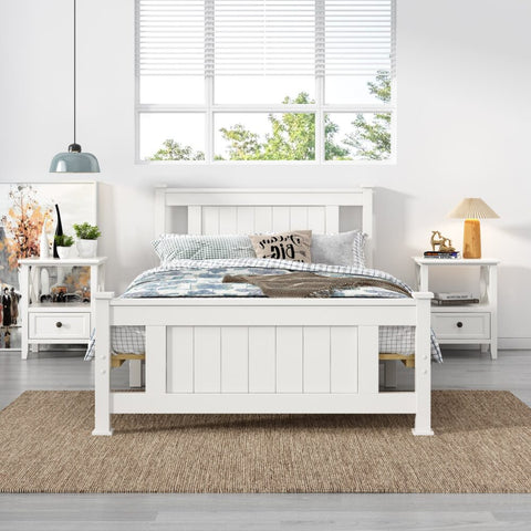 King Single Solid Pine Timber Bed Frame &#8211; White