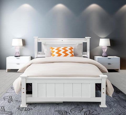 King Single Solid Pine Timber Bed Frame &#8211; White