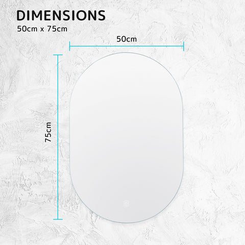 La Bella LED Wall Mirror Oval Touch Anti-Fog Makeup Decor Bathroom Vanity 50 x 75cm