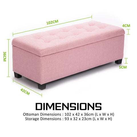 La Bella 102cm Pink Storage Ottoman Stool Fabric