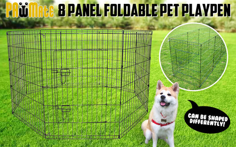 Paw Mate Pet Playpen 8 Panel 24in Foldable Dog Cage + Cover