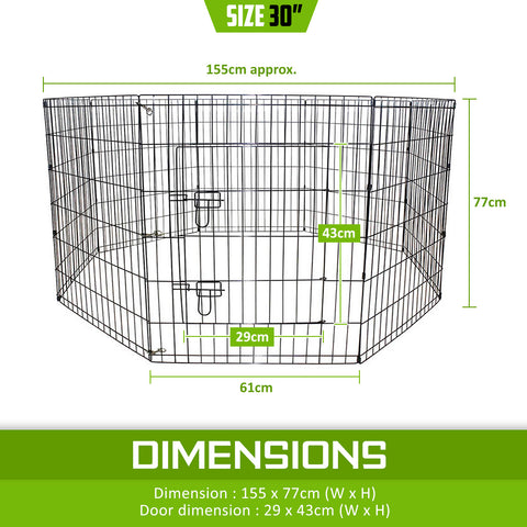 Paw Mate Pet Playpen 8 Panel 30in Foldable Dog Exercise Enclosure Fence Cage