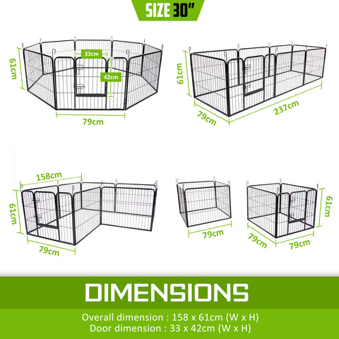 Paw Mate Pet Playpen Heavy Duty 31in 8 Panel Foldable Dog Cage + Cover