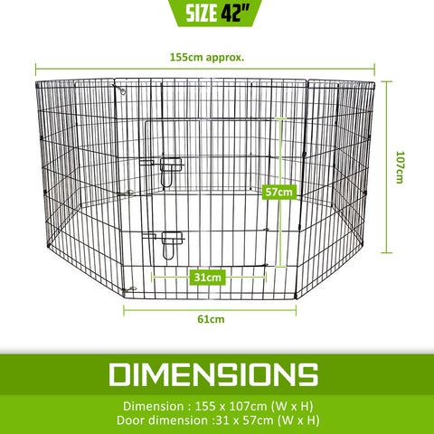 Paw Mate Pet Playpen 8 Panel 42in Foldable Dog Cage + Cover