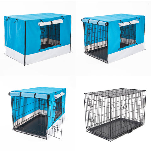 Paw Mate Wire Dog Cage Foldable Crate Kennel 24in with Tray + Blue Cover Combo