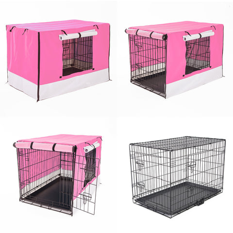 Paw Mate Wire Dog Cage Foldable Crate Kennel 42in with Tray + Pink Cover Combo