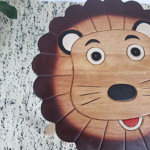 Hand Carved Children's Table Wooden LION Theme