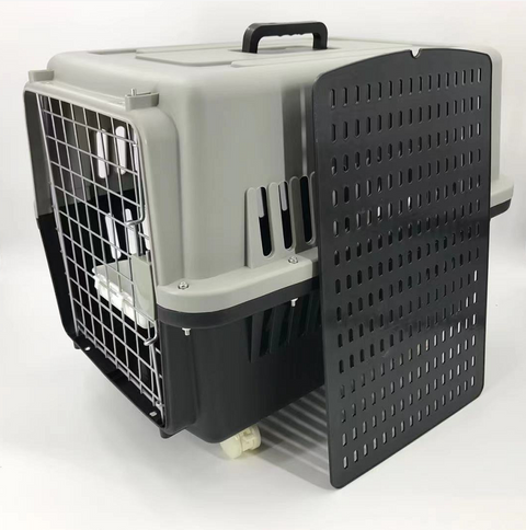 YES4PETS Large Dog Cat Crate Pet Carrier Rabbit Airline Cage With Tray, Bowl & Wheel Black