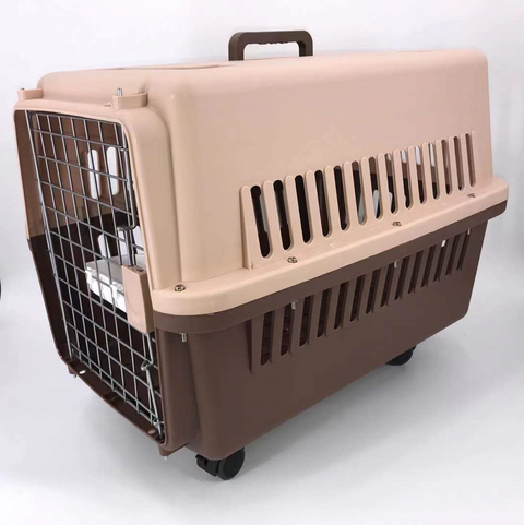 YES4PETS Brown Large Dog Puppy Cat Crate Pet Carrier Cage With Tray, Bowl & Wheel