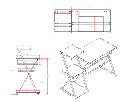 Metal and Tempered Glass Computer Desk Laptop Writing Desk Gaming Table with Storage Shelves