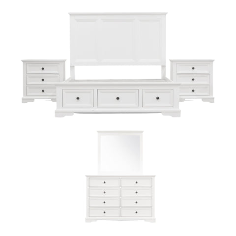 Celosia 5pc King Bed Frame Bedroom Suite Bedside Dresser Mirror Package - White