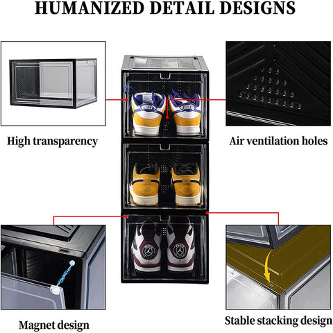 Large Shoe Storage Boxes Stackable Shoe Box Organisers Containers Display Cases Bins Magnetic Door