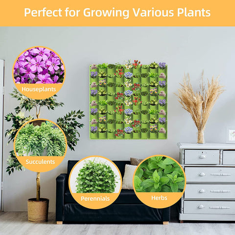 72 Pockets Wall Hanging Planter Planting Grow Bag Vertical Garden Vegetable Flower Green