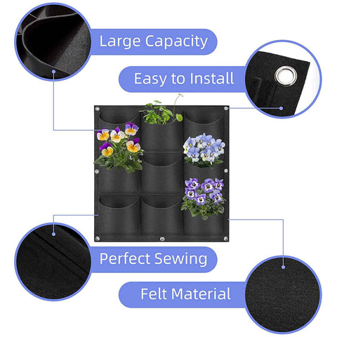 9 Pockets Wall Hanging Planter Planting Grow Bag Vertical Garden Vegetable Flower Black