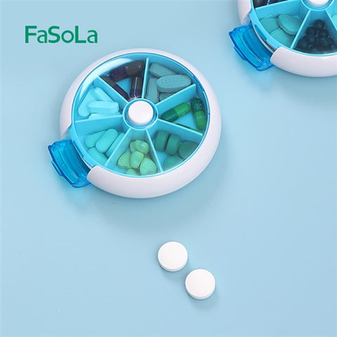 Fasola Rotating Seven-compartment Pill Box* Blue  9*2.5cm