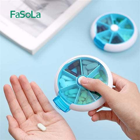 Fasola Rotating Seven-compartment Pill Box* Blue  9*2.5cm