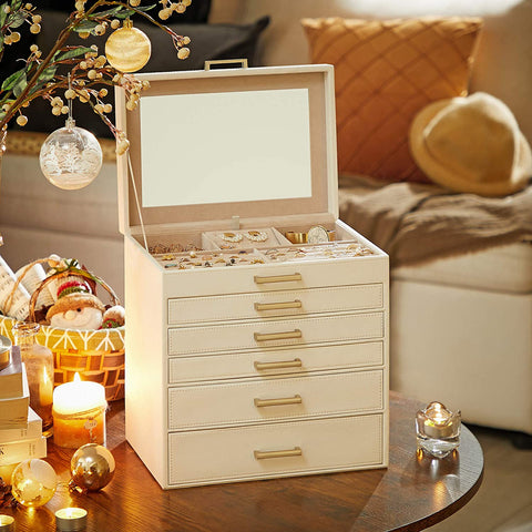 SONGMICS Jewellery White Box with 6 Layers and 5 Drawers