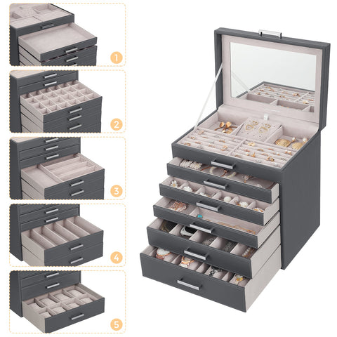 SONGMICS Jewellery Box with 6 Layers and 5 Drawers