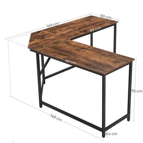 VASAGLE L-Shaped Computer Desk, Corner Desk for Study, Home Office, Gaming 149 x 149 x 75 cm