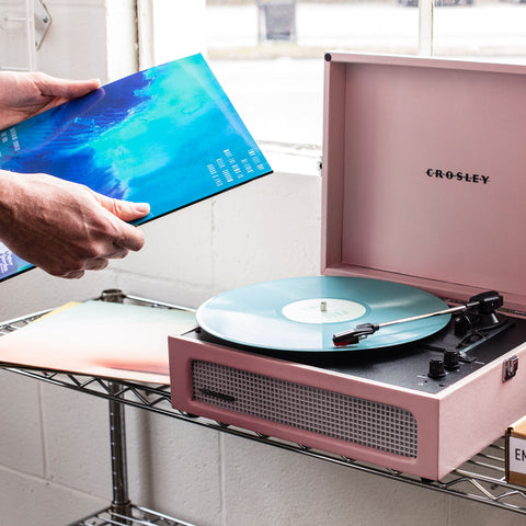 Crosley Voyager Bluetooth Portable Turntable - Amethyst + Bundled Crosley Record Storage Display Stand