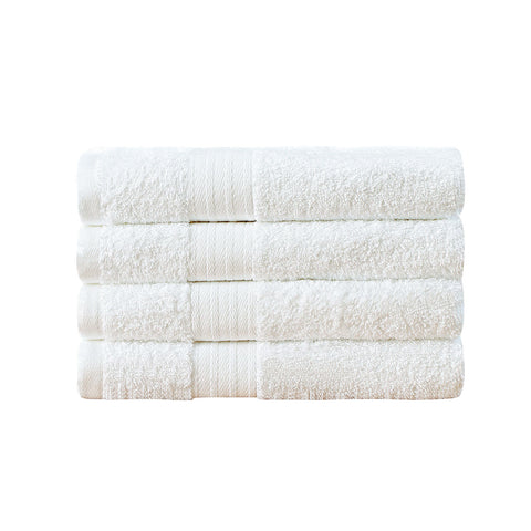 Linenland Bath Towel 4 Piece Cotton Hand Towels Set - White