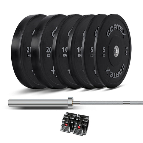 CORTEX 90kg Black Series V2 Rubber Olympic Bumper Plate Set 50mm with SPARTAN100 Barbell