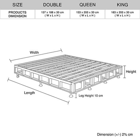 Mattress Base Ensemble King Size Solid Wooden Slat in Beige with Removable Cover