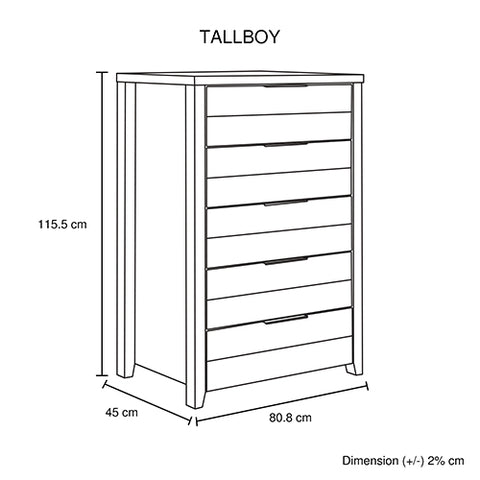 4 Pieces Bedroom Suite Natural Wood Like MDF Structure Queen Size Oak Colour Bed, Bedside Table & Tallboy