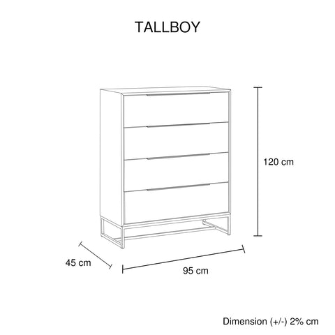 5 Pieces Bedroom Suite made in Solid Wood Acacia Veneered Queen Size Oak Colour Bed, Bedside Table, Tallboy & Dresser